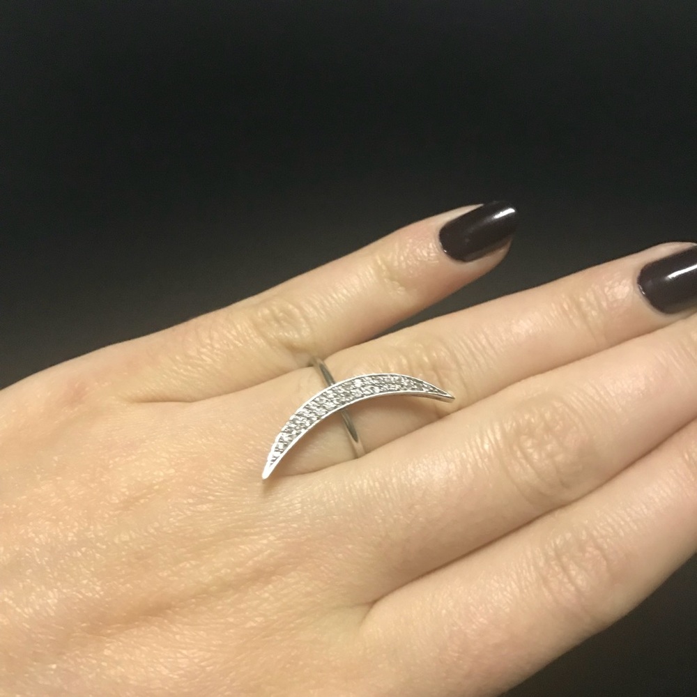Half Moon  Sterling Silver W/CZ Ring Size 6 1/4